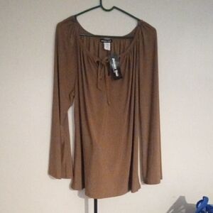Brown Tie-Front Blouse NWT Long Sleeve Light and Breezy Made in the USA